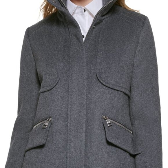 Karl Lagerfeld Paris Grey Silky Lining Wool Peacoat - Saks 5th Ave - Picture 2 of 5